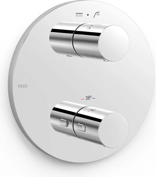Parte exterior grifería empotrada mezclador con inversor Tres Therm-Box 26225001 2 agujeros 2 vías cromo termostático
