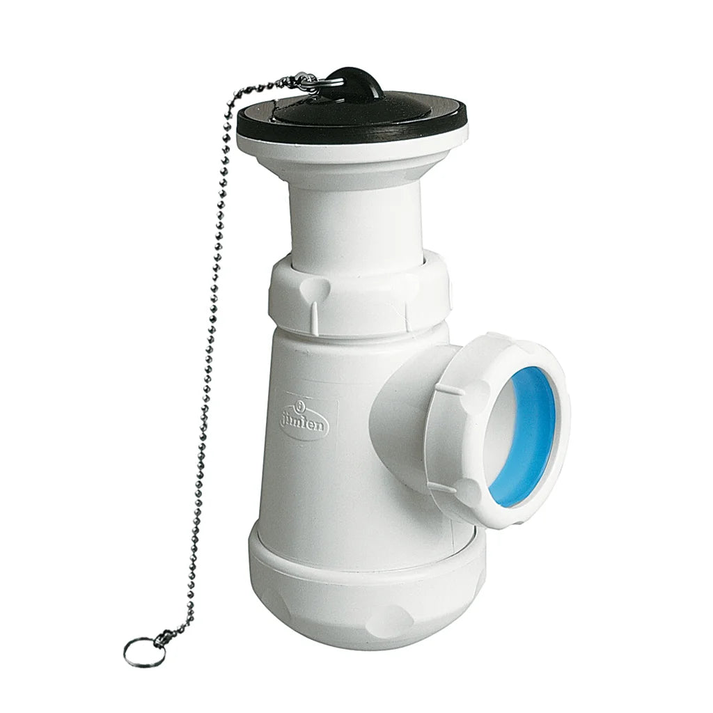 Sifón botella horizontal Jimten lavabo/bidet 1 1/4" blanco Ø32mm con válvula desagüe S-84