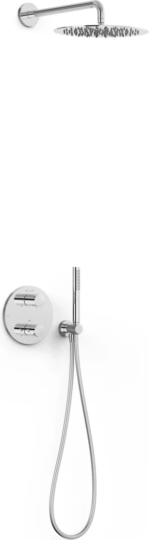Columna de grifería para ducha empotrada termostático Tres Therm-Box cromo rociador mural 2 vías Ø300mm