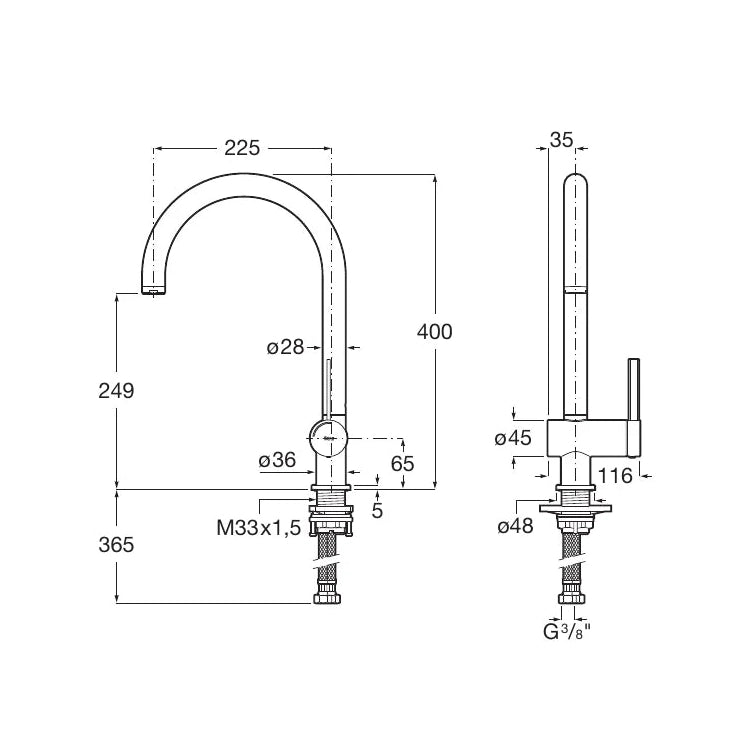 Grifo de cocina extra alto Roca Ona monomando con caño en forma de U acabado negro mate