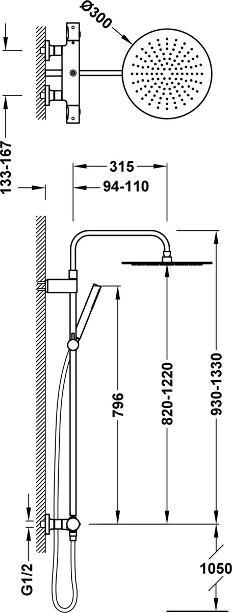 Columna de grifería para ducha termostático Tres Max-Tres cromo rociador mural 2 vías Ø300mm