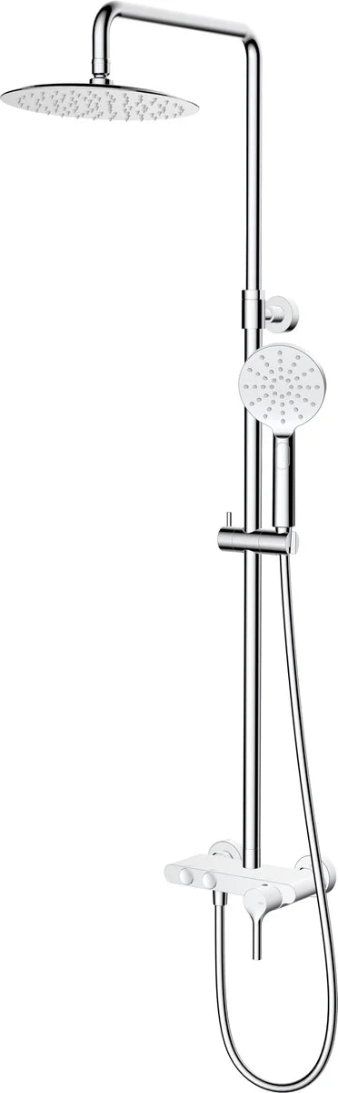 Columna de grifería para ducha monomando Stillo Hades cromo rociador mural 2 vías Ø250mm maneral de 3 funciones con repisa