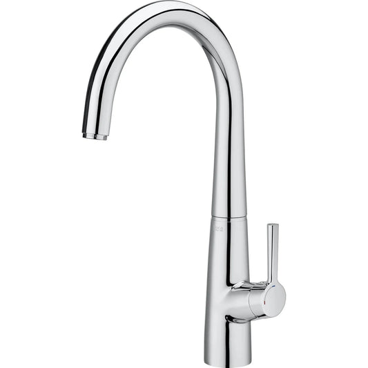 Grifo de cocina extra alto Roca Syra monomando con caño curvo acabado cromo