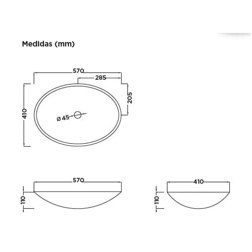 Lavabo ovalado sobre encimera Stillo Minerva Spring de 570x410mm en carga mineral gris mate