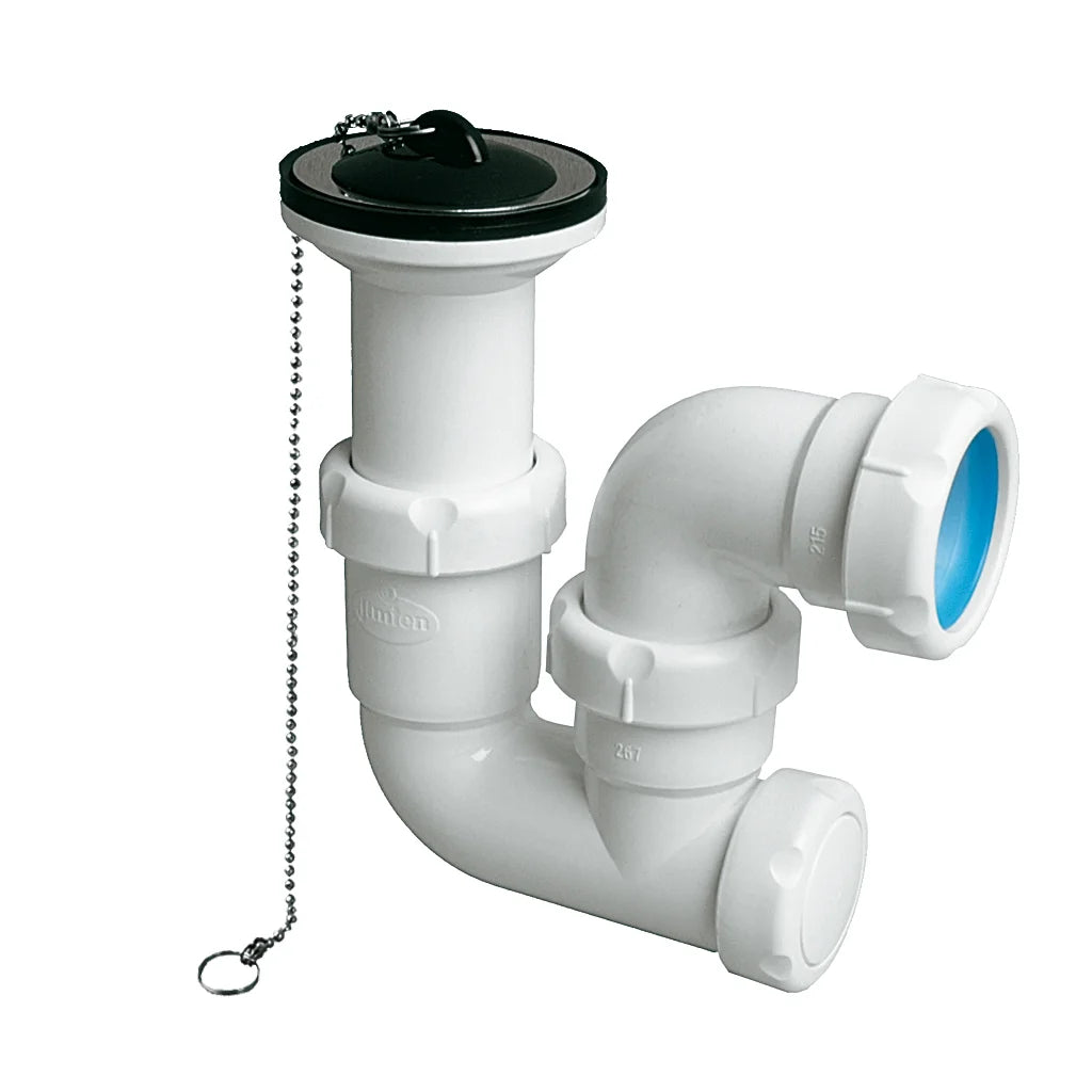 Sifón P horizontal Jimten lavabo/bidet 1 1/2" blanco Ø63mm con válvula desagüe S-154