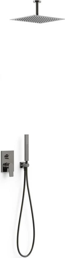 Columna de grifería para ducha empotrada monomando Tres Project-Tres Exclusive Rapid Box negro rociador techo 2 vías 300x300mm