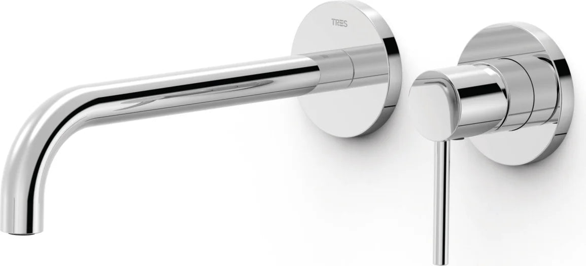 Parte exterior grifería empotrada mezclador lavabo mural Tres Study Exclusive 26230022 2 agujeros 1 vía cromo caño 237mm