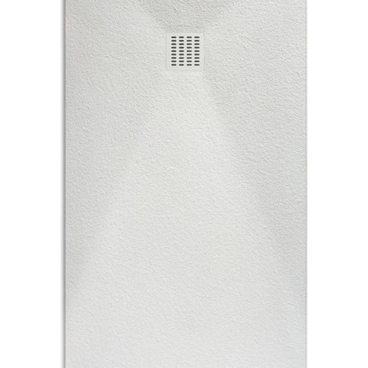Plato de ducha extraplano rectangular de resina Stillo Stoner-N de 100x80 cm en color blanco con rejilla a juego