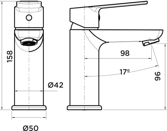 Grifo de lavabo bajo Stillo Cronos cromo con apertura en frío y aireador