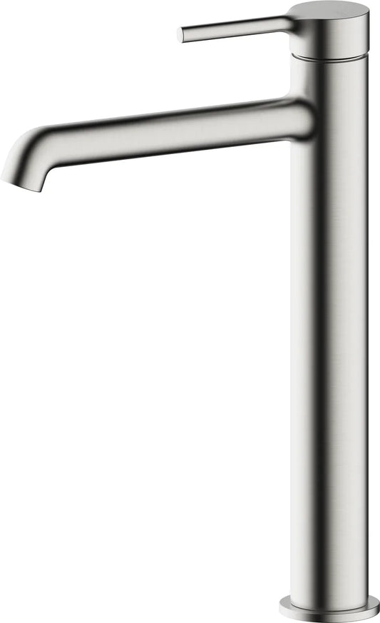 Grifo de lavabo extra alto Stillo Hades apariencia acero inoxidable con apertura en frío y aireador
