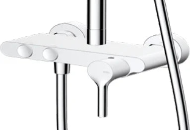 Columna de grifería para ducha monomando Stillo Hades cromo rociador mural 2 vías Ø250mm maneral de 3 funciones con repisa